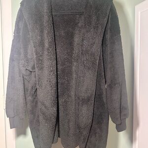 Cozy Black Teddy Jacket Plush Open-Front